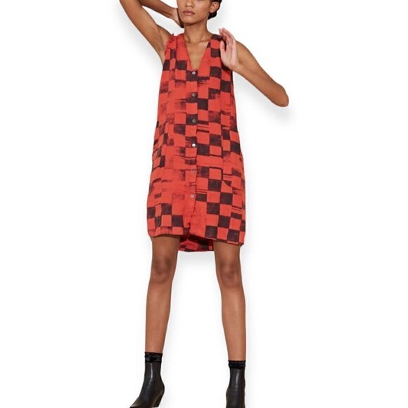 RAQUEL ALLEGRA Check Print Tank Dress in Ruby Checker, Size XS, New with Tags. - Picture 1 of 15